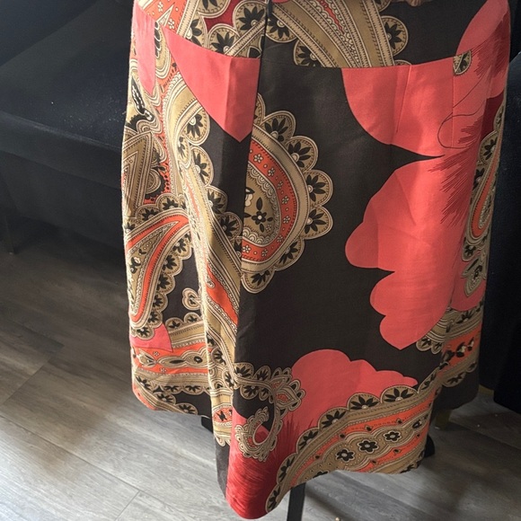 Paisley Print Women's Skirt - Coral and Brown - Picture 3 of 3
